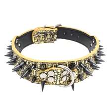 1 件带尖头钉的皮革狗项圈，只能手洗，耐用的重型宠物项圈适合中型到大型犬，纽扣不易断裂，结构坚固。