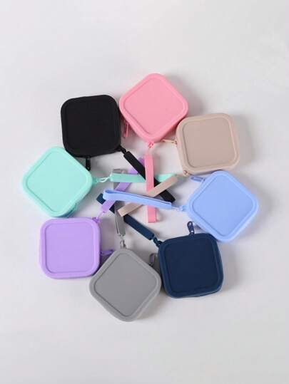 1PC 硅胶零钱收纳小方包银行卡耳机拉链收纳袋手拿钥匙小包女士钱包迷你钱包钱包腕包零钱包旅行钱包