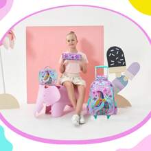 Girls Rolling Backpack With Lunch Box And Pencil Case, Suitable For Elementary School Students, Children's Travel Luggage, Designed For Girls