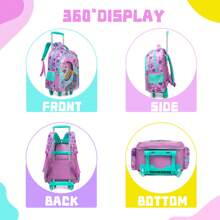 Girls Rolling Backpack With Lunch Box And Pencil Case, Suitable For Elementary School Students, Children's Travel Luggage, Designed For Girls