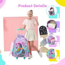 Girls Rolling Backpack With Lunch Box And Pencil Case, Suitable For Elementary School Students, Children's Travel Luggage, Designed For Girls