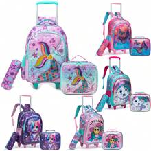 Girls Rolling Backpack With Lunch Box And Pencil Case, Suitable For Elementary School Students, Children's Travel Luggage, Designed For Girls