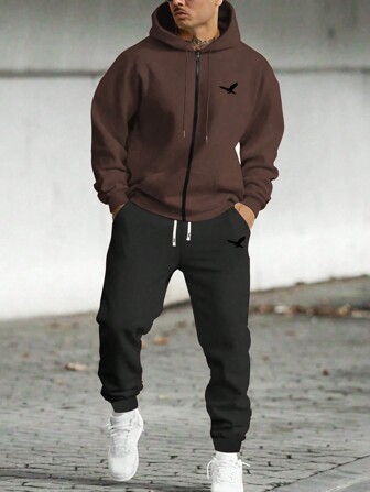 New Spring/Autumn Men's Print Pattern Sportswear Set, Casual Regular Fit Breathable Fitness Running 2 Pieces Outfit