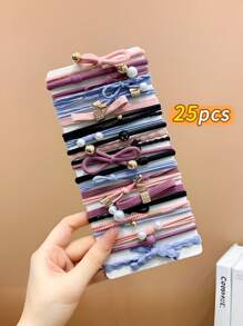 Juego de 25 ligas de pelo elásticas y gruesas de alta gama para niñas, multiusos para coleta, adecuadas para uso diario, con colores aleatorios - Multicolor - Ver 7