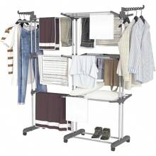 4 Tiers Clothes Drying Rack Indoor Folding Clothes Airer Large Clothes Drying Rack Laundry Rack With Wheels For Indoor Outdoor Use - Grey - View 1