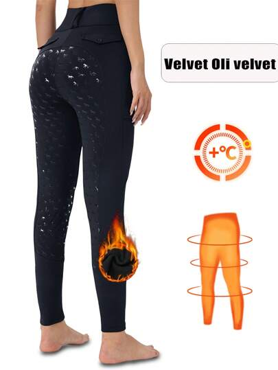 قطعة واحدة بنطال فروسية مخصر عالٍ مطبوع بالسيليكون مانع للانزلاق للنساء، بتصميم متعدد الجيوب للحمل المريح ، رافع لمؤخرة والمنحف ، مبطن حراريا دافئ ومنفذ للهواء ، قماش ناعم ومناسب لركوب الخيل