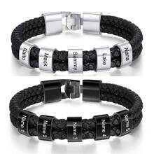 Personalized Fathers Bracelet Family Custom Names Engraved Men Braided Leather Bracelets For Men Dad Gifts For Him Husband,Silver,Black,Stylish,Colorful,Vintage,Simple,Unisex,Casual,Cuties,Custom,Personalized,Unique,Ideal Gifts For Him,Ideal Gifts For Her,Her,Boyfriend,Girlfriend,Dad,Mom,Family,Friends,For Anniversaries,For Birthdays,For Graduation,For Prom,For Party,Jewelry,Jewelry,School Supplies,Back To School,For Office,For School,For Classroom,For Teacher Gifts,For University,For Colleague,For Dorm Rooms,For Teacher,For Boys And Girls,For Teenagers,Junior High School Students,Middle School Students,High School Senior High School Students,College Students,University Students,Freshman,Sophomore,Underclassmen - Multicolor - View 1
