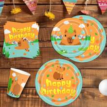 Capybara Birthday Decorations,Capybara Paper Plates And Napkins Party Supplies,Capybara Tableware Set Back To School Valentine's Day - Card Bara Tableware - View 8