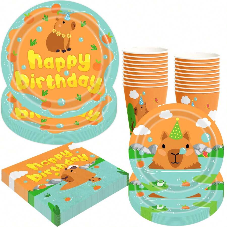 Capybara Birthday Decorations,Capybara Paper Plates And Napkins Party Supplies,Capybara Tableware Set Back To School Valentine's Day - Card Bara Tableware - View 1
