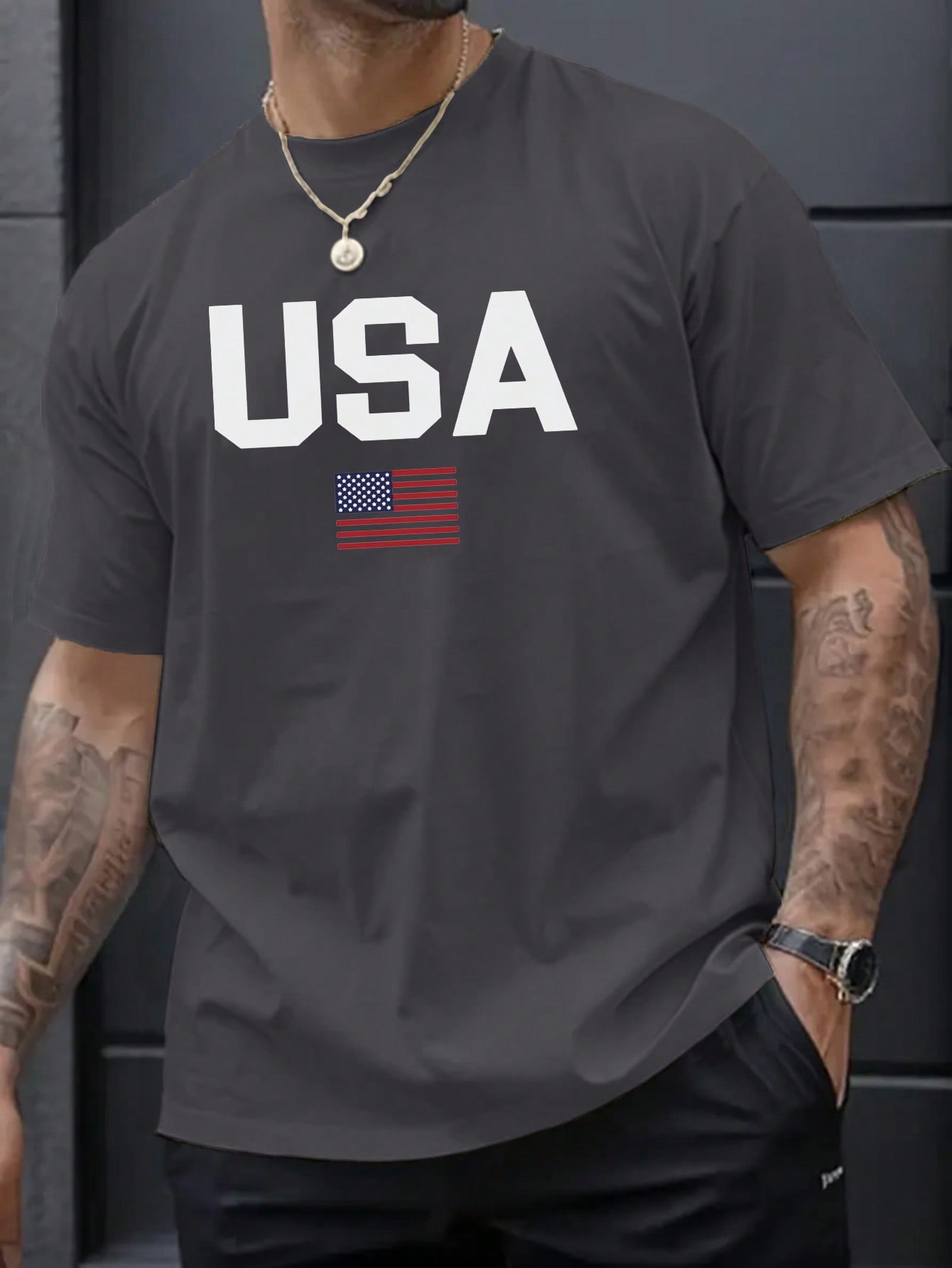 2025 Men American Flag & Letter Print Round Neck Short Sleeve Casual T-Shirt, Summer