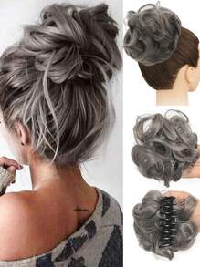 Chignon synthétique en désordre avec pince à cheveux. Rallonges de queue de cheval bouclée et ondulée. Accessoires pour chouchou et chignon pour femmes. Pièce de chignon en désordre synthétique avec pince à cheveux. Chignons ébouriffés, rallonges de cheveux bouclés et faux chignons pour femmes