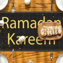 1 pieza Camino de mesa con estampado de luna, estrellas y flores, decoración para fiestas, regalos, casa de campo, lavable para uso interior y exterior, para mesa rectangular o redonda, decoración de cena - Ramadán C - Ver 4
