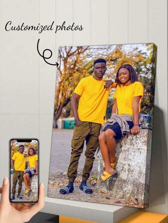 1pc Customized Canvas Print Photo Frame, Romantic Memento, Personalized Canvas Wall Art For Bathroom, Bedroom, Office, Living Room, Wall Decor, Perfect Gift For Friends & Family, Birthday, Print Your Baby/Family/Car/Couple/Portrait Photos, Suitable For Christmas, Wedding, Valentine's Day, Anniversary, Birthday, Party