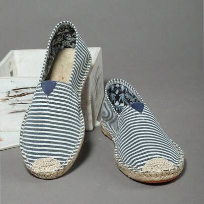 Striped Pattern Breathable Linen Sole Flat Shoes, Closed Toe Woven Fiber Linen Shoes Rubber Sole Canvas Shoes, Handmade Woven Vintage Stitched Fisherman Shoes, Breathable Woven Fiber Linen Shoes, Low-Top Shoes, Versatile Slouchy Shoes, Slip-On Casual Shoes, Loafers For Men & Women, Fitness Shoes, Wading Shoes, Minimalist Barefoot Shoes