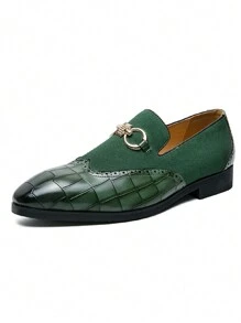 Vintage Men's Slip-On Loafers, Elegant Gentleman Oxfords With Buckle Decor, Faux Suede Patchwork, Non-Slip Durable Sole, Casual/Business/Formal Wear, Suitable For College, Graduation, Office, Party, Wedding, Spring/Summer/Autumn, Recommend Sizing Down