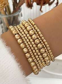 Set de 7 pulseras elásticas con cuentas de estilo de moda, hechas a mano con cuentas metálicas para mujeres