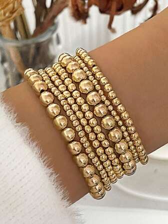 7 sztuk/zestaw modny zestaw bransoletek z koralików rozciągliwych, ręcznie robiona bransoletka z metalicznych koralików