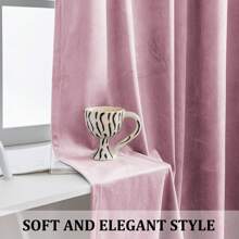 CYCMACO 2 Piece Velvet Indoor Curtains, Modern Bedroom Blackout Curtains With Eyelets, Cold Insulating Thermal Curtain For Living Room Lounge Children's Room - 粉色 - 查看 7