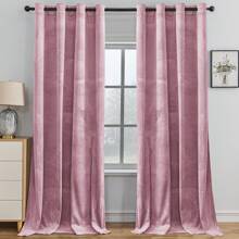 CYCMACO 2 Piece Velvet Indoor Curtains, Modern Bedroom Blackout Curtains With Eyelets, Cold Insulating Thermal Curtain For Living Room Lounge Children's Room - 粉色 - 查看 2
