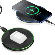 15W超薄无线充电板支架，兼容 17/16/15/14/13/12/11，X8桌面快速充电站 - 黑色 - 查看 4