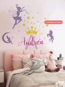 1 件/3 件定制文字、卡通蝴蝶、心形、足球男孩、皇冠仙女独角兽墙贴，PVC 自粘式，可移除贴花，适用于家庭、卧室、客厅、餐厅、学校教室、走廊礼物生日毕业、家居清新、定制墙贴、温馨氛围 - 彩色 - 查看 8