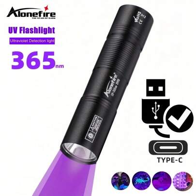 Alonefire 365nm UV LED Mini Flashlight High Quality USB Rechargeable Pocket Palm Small Ultraviolet Check Light Invisible Ink Marker Nail Polish Resin Curing Torch Cat Dog Pets Stain Tinea Leakage Marker Ore Money Scorpion Fluorescence Detection Lamp SV98, Camping Accessories