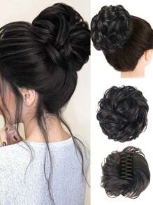 Chignon synthétique en désordre avec pince à cheveux. Rallonges de queue de cheval bouclée et ondulée. Accessoires pour chouchou et chignon pour femmes. Pièce de chignon en désordre synthétique avec pince à cheveux. Chignons ébouriffés, rallonges de cheveux bouclés et faux chignons pour femmes