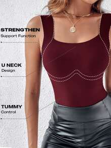 ChicMe Women Tank Top Built In Bra Pads Seamless Sleeveless Square Neck Camisole High Elastic Slim Fit Casual Basic Layering Shirt