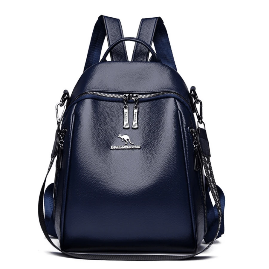 Women's Backpack Synthetic Leather 3 Adjustable Straps Waterproof Casual Elegant Modern School Versatile Pockets Anti-Theft - Màu xanh hải quân - Xem 1