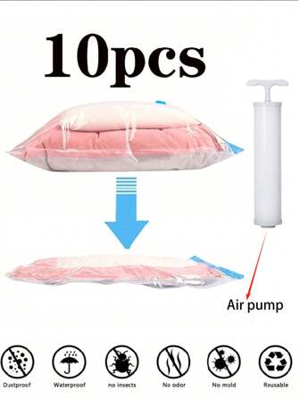 10/9/6/1件旅行真空压缩袋，防水真空收纳袋，适用于衣物、床上用品、季节性服装、行李收纳袋、夏季假日收纳袋