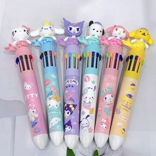 Sanrio Sanrio 1Pc Cute Mermaid 10-Color Pen Kawaii Kuromi, Hello Kitty, Cinnamoroll, - Personagem de desenho animado - Adequado para escola, estudo, local de trabalho, escritório, design, pintura, presentear, Natal
