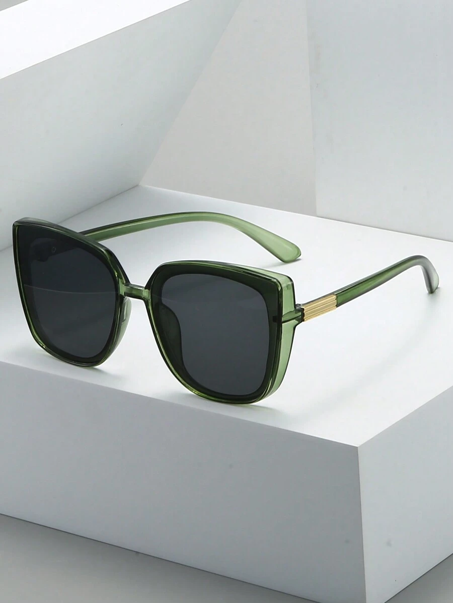 1 par de gafas de moda cuadradas y coloridas, un accesorio versátil para mujeres, adecuado para interiores/exteriores, uso diario, también ideal para fiestas/sesiones de fotos. Esta elegante son perfectas para otoño/invierno y atuendos de playa. Estilo retro Y2K, regalo de negocios casuales, ideal para uso diario, playa, vacaciones, paseos, compras, conducción, fotografía callejera y talla grande. Elegante apariencia de vacaciones de verano en la playa, actividades al aire libre y viajes para mostrar tu encanto gracioso. - Verde Oliva - Ver 1