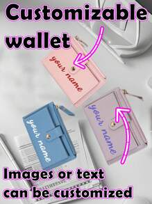 Billetera mini con cremallera personalizada - Portacartas y estuche para identificación con texto personalizado, regalo perfecto para la novia, anti-pérdida para el Día de San Valentín