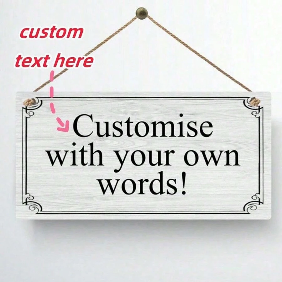 1 pieza, Letrero de madera personalizado con placa colgante, regalo personalizado con cualquier texto, citas, regalo divertido, letrero impermeable para interiores/exteriores, decoración exquisita, elegante, simple, vintage personalizada, única, regalo ideal para él/ella, novio, novia, papá, mamá, familia, amigos, aniversario, Día de San Valentín, Día de la Madre, cumpleaños, Día del Niño, Día del Padre, graduación, boda, inauguración de la casa, restaurante, sala de estar, dormitorio, oficina, salón de té, hogar, vacaciones de verano