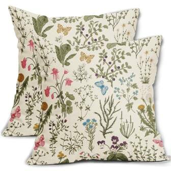 2/4pcs Spring Floral Pillowcase Set: Sage Green, Vintage Botanical Print Decorative Throw Pillow Covers, Farmhouse Seasonal Outdoor Style Decor For Sofa, Bedding (Pillow Insert Not Included)