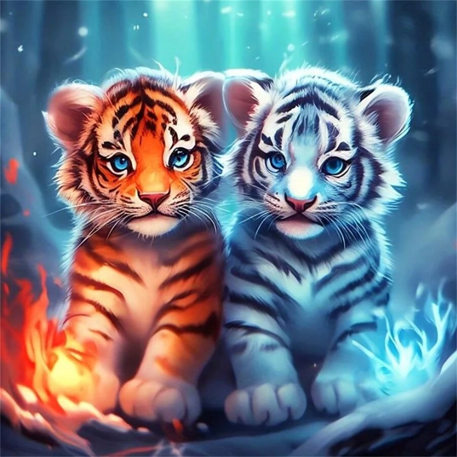 Tiger's Sparkle 5D钻石画套装 - 色彩鲜艳的全圆钻刺绣艺术，适合成人和初学者，DIY手工，打造惊艳的墙面装饰，放松身心