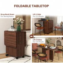 HOMCOM Folding Dining Table For 4-6, Rolling Drop Leaf Table With Storage Drawers, Cabinet And Open Shelf, Extendable Kitchen Table On Wheels - 棕色 - 查看 5