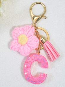 1pc English Letter Keychain, Charm Key Chain With Butterfly Tassel Decor, Popular In Europe And America Gift Souvenir Car Accessories Bag Charm Backpack For School