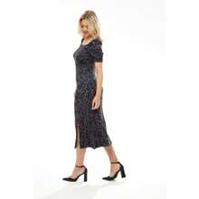 Womens Midi Dress In Black And Grey Zebra Print With Short Sleeves - Liquorish - Black - View 3