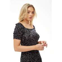 Womens Midi Dress In Black And Grey Zebra Print With Short Sleeves - Liquorish - Black - View 5