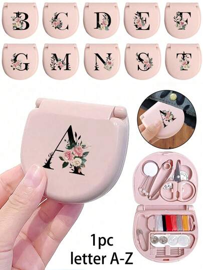 Scatola attrezzi da cucito con iniziali floreali nere dalla A alla Z, regalo perfetto per principianti di cucito: 1 set da cucito mini portatile pieghevole, forniture e accessori da cucito fai-da-te, adatto per viaggiatori e riparatori di emergenza di indumenti, mini scatola per aghi portatile, set combinato di attrezzi da cucito, forniture per hotel