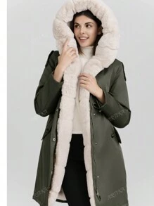 Cappotto lungo di moda da donna con fodera in pelliccia e colletto a revers
