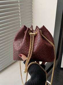 Bolso de hombro cruzado en forma de cubo mini con correa de cadena de unicolor a la moda - Rojo - Ver 2