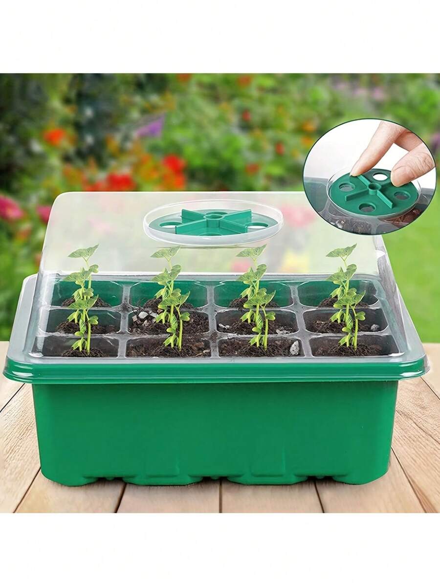 用于种植花园的 12 格育苗托盘 - 包括盖子、隔热层和保湿板，以实现最佳发芽效果！ - 綠色 - 查看 1