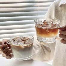 1pc High-Quality Vertical Stripe Handle Glass Cup, Transparent Drinking Glass For Water, Milk, Coffee, Home & Office Use - Multicolor - View 5