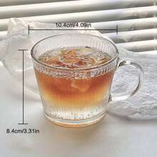 1pc High-Quality Vertical Stripe Handle Glass Cup, Transparent Drinking Glass For Water, Milk, Coffee, Home & Office Use - Multicolor - View 2