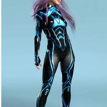 LADYINGBAY Christmas Futuristic Blue And Black Mecha High-Gloss Zippered Jumpsuit - Sci-Fi Style Bodysuit Halloween Costumes And Christmas Performance Outfits - Màu xanh lam - Xem 2