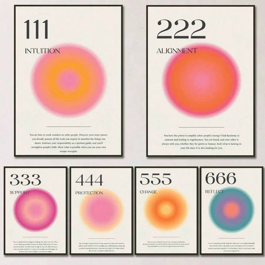 1 pieza Póster de arte de números angelicales de estilo moderno,impresiones de arte de gradiente de color estético, pintura en lienzo vintage para decoración de pared del hogar sin marco