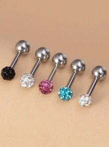 5pcs Crystal Ball Shape Lip/Ear Studs, Shiny Cute Rhinestone Ball Stainless Steel Piercing Body Jewelry - Multicolor - View 13