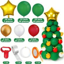 1Set  Christmas  Balloon  Wreath  Arch  Set  Christmas  Tree  Balloon  Star  Shape  Balloon  White  Gold  Green  And  Red  Latex  Balloon  Tether  Tool  Christmas  Party  Decoration - Multicolor - View 4